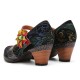 Genuine Leather Hook & Loop Comfy Retro Colorblock Floral Decor Mary Jane Heels Genuine Leather Hook & Loop Comfy Retro Colorblock Floral Decor Mary Jane Heels