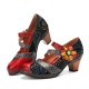 Genuine Leather Hook & Loop Comfy Retro Colorblock Floral Decor Mary Jane Heels Genuine Leather Hook & Loop Comfy Retro Colorblock Floral Decor Mary Jane Heels