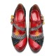 Genuine Leather Hook & Loop Comfy Retro Colorblock Floral Decor Mary Jane Heels Genuine Leather Hook & Loop Comfy Retro Colorblock Floral Decor Mary Jane Heels