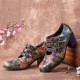 Women Retro Floral Printing Leather Comfy Hook Loop Round Toe Soft Chunky Heels Women Retro Floral Printing Leather Comfy Hook Loop Round Toe Soft Chunky Heels