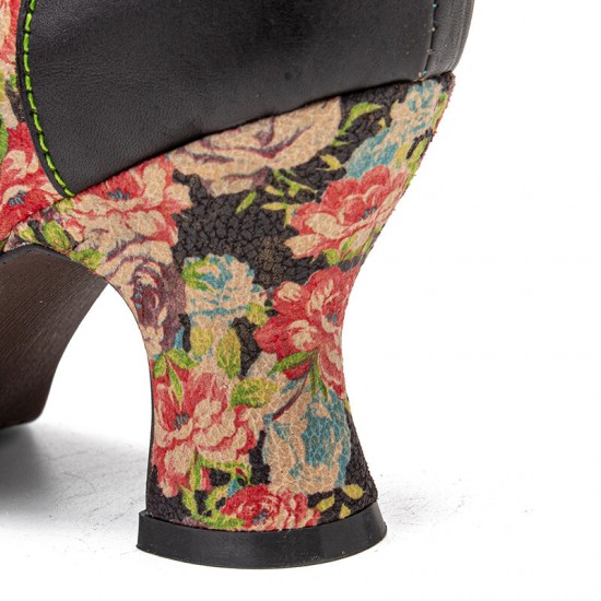 Women Elegant Graceful Little Flowers Printed Comfy Wearable Lace Up Stitching Chunky Heel Pumps Women Elegant Graceful Little Flowers Printed Comfy Wearable Lace Up Stitching Chunky Heel Pumps