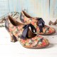 Women Elegant Graceful Little Flowers Printed Comfy Wearable Lace Up Stitching Chunky Heel Pumps Women Elegant Graceful Little Flowers Printed Comfy Wearable Lace Up Stitching Chunky Heel Pumps