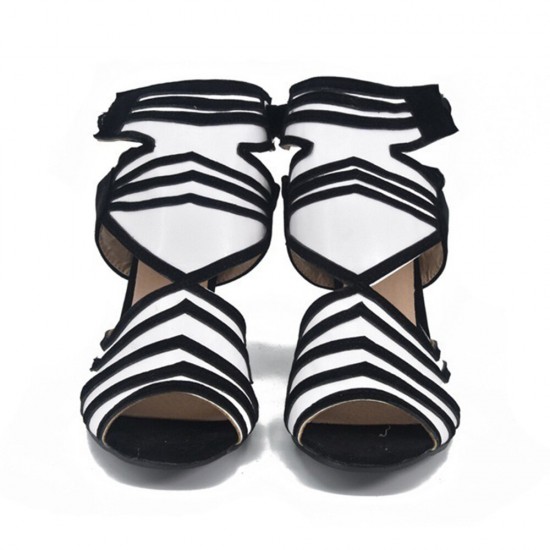 Plus Size Women Fashion Striped Hook & Loop Heeled Sandals Plus Size Women Fashion Striped Hook & Loop Heeled Sandals