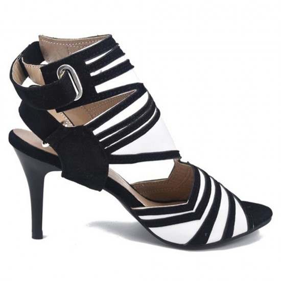 Plus Size Women Fashion Striped Hook & Loop Heeled Sandals Plus Size Women Fashion Striped Hook & Loop Heeled Sandals