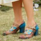 Genuine Leather Bohemian Ethnic Style Buckle Comfy Floral T-strap Heels Genuine Leather Bohemian Ethnic Style Buckle Comfy Floral T-strap Heels