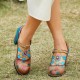 Genuine Leather Bohemian Ethnic Style Buckle Comfy Floral T-strap Heels Genuine Leather Bohemian Ethnic Style Buckle Comfy Floral T-strap Heels