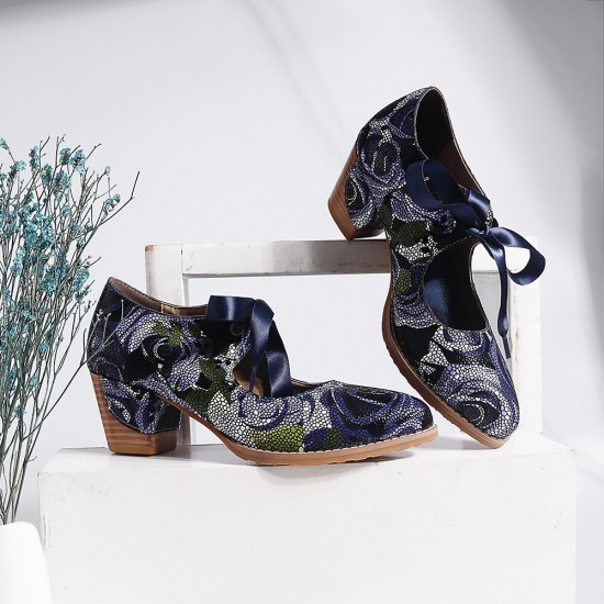 Super Comfy Bloom Rose Stitching Lace Up Casual Dress Leather Pumps For Women Super Comfy Bloom Rose Stitching Lace Up Casual Dress Leather Pumps For Women