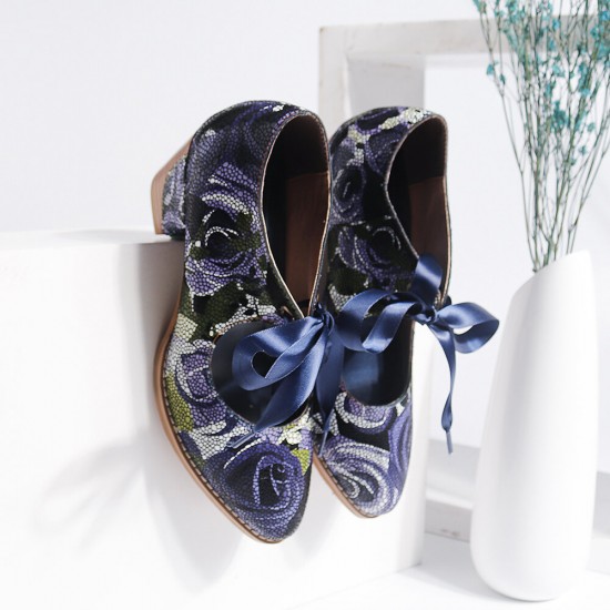 Super Comfy Bloom Rose Stitching Lace Up Casual Dress Leather Pumps For Women Super Comfy Bloom Rose Stitching Lace Up Casual Dress Leather Pumps For Women