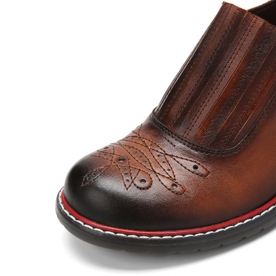 Genuine Leather Retro Comfy Elastic Slip-On Round Toe Low Heel Loafers Shoes Genuine Leather Retro Comfy Elastic Slip-On Round Toe Low Heel Loafers Shoes