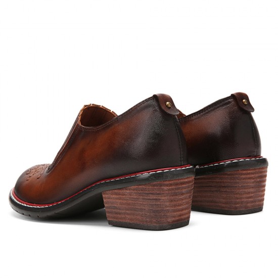Genuine Leather Retro Comfy Elastic Slip-On Round Toe Low Heel Loafers Shoes Genuine Leather Retro Comfy Elastic Slip-On Round Toe Low Heel Loafers Shoes