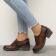 Genuine Leather Retro Comfy Elastic Slip-On Round Toe Low Heel Loafers Shoes Genuine Leather Retro Comfy Elastic Slip-On Round Toe Low Heel Loafers Shoes
