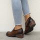 Genuine Leather Retro Comfy Elastic Slip-On Round Toe Low Heel Loafers Shoes Genuine Leather Retro Comfy Elastic Slip-On Round Toe Low Heel Loafers Shoes