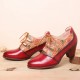 Leather Embossed Flowers Splicing Cut out Lace-up Chunky Heel Pumps Dress Shoes Leather Embossed Flowers Splicing Cut out Lace-up Chunky Heel Pumps Dress Shoes
