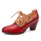 Leather Embossed Flowers Splicing Cut out Lace-up Chunky Heel Pumps Dress Shoes Leather Embossed Flowers Splicing Cut out Lace-up Chunky Heel Pumps Dress Shoes