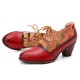 Leather Embossed Flowers Splicing Cut out Lace-up Chunky Heel Pumps Dress Shoes Leather Embossed Flowers Splicing Cut out Lace-up Chunky Heel Pumps Dress Shoes