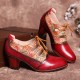 Leather Embossed Flowers Splicing Cut out Lace-up Chunky Heel Pumps Dress Shoes Leather Embossed Flowers Splicing Cut out Lace-up Chunky Heel Pumps Dress Shoes