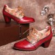 Leather Embossed Flowers Splicing Cut out Lace-up Chunky Heel Pumps Dress Shoes Leather Embossed Flowers Splicing Cut out Lace-up Chunky Heel Pumps Dress Shoes