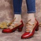 Leather Embossed Flowers Splicing Cut out Lace-up Chunky Heel Pumps Dress Shoes Leather Embossed Flowers Splicing Cut out Lace-up Chunky Heel Pumps Dress Shoes
