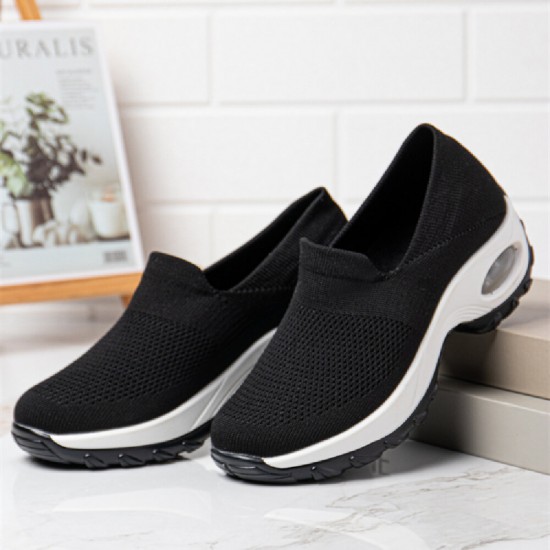 Women Solid Color Breathable Knitting Slip On Cushioned Sports Shoes Women Solid Color Breathable Knitting Slip On Cushioned Sports Shoes