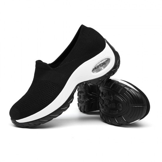 Women Solid Color Breathable Knitting Slip On Cushioned Sports Shoes Women Solid Color Breathable Knitting Slip On Cushioned Sports Shoes