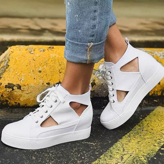 Women Canvas Cut Out Wearable Hidden Increase Casual Flat Shoes Women Canvas Cut Out Wearable Hidden Increase Casual Flat Shoes