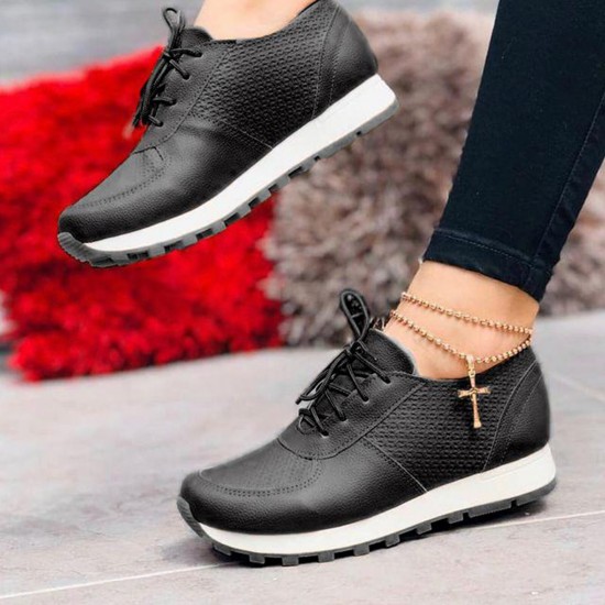 Large Size Women Lace-up Solid Color Casual Sneakers Large Size Women Lace-up Solid Color Casual Sneakers