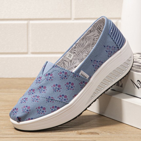 Dots Tree Printed Pattern Comfortable Canvas Rocker Sole Walking Shoes For Women Dots Tree Printed Pattern Comfortable Canvas Rocker Sole Walking Shoes For Women