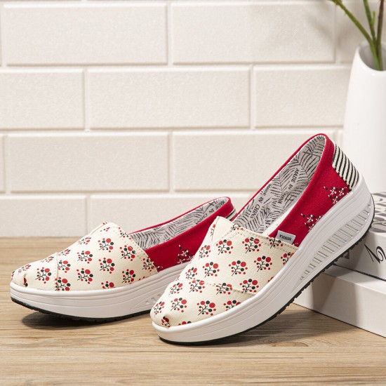 Dots Tree Printed Pattern Comfortable Canvas Rocker Sole Walking Shoes For Women Dots Tree Printed Pattern Comfortable Canvas Rocker Sole Walking Shoes For Women