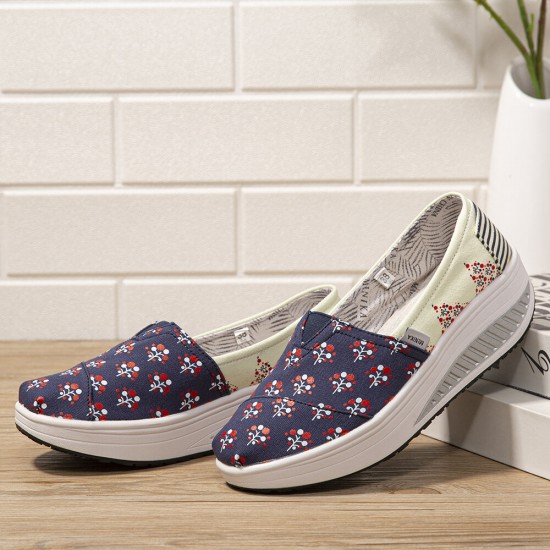 Dots Tree Printed Pattern Comfortable Canvas Rocker Sole Walking Shoes For Women Dots Tree Printed Pattern Comfortable Canvas Rocker Sole Walking Shoes For Women