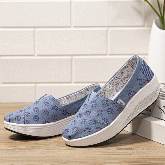 Dots Tree Printed Pattern Comfortable Canvas Rocker Sole Walking Shoes For Women Dots Tree Printed Pattern Comfortable Canvas Rocker Sole Walking Shoes For Women